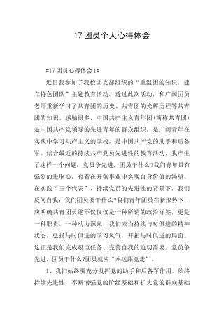 17团员个人心得体会