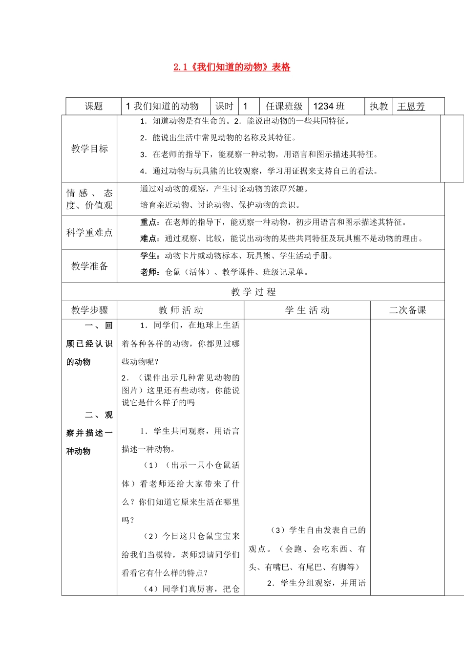2.1《我们知道的动物》表格_第1页