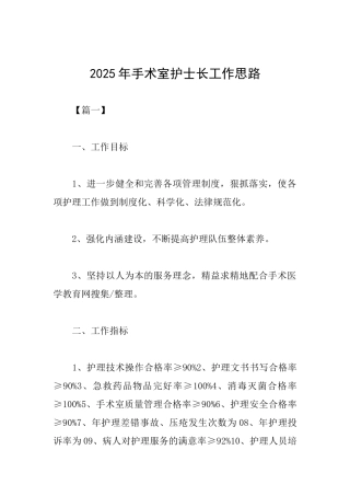 2019年手术室护士长工作思路