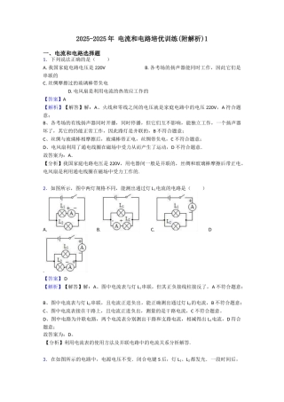 20252025年电流和电路培优训练1