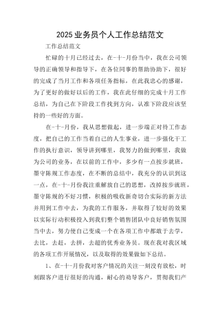 2025业务员个人工作总结范文