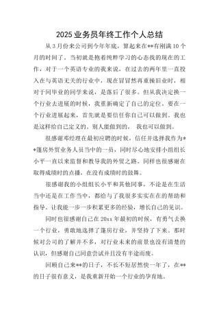 2025业务员年终工作个人总结