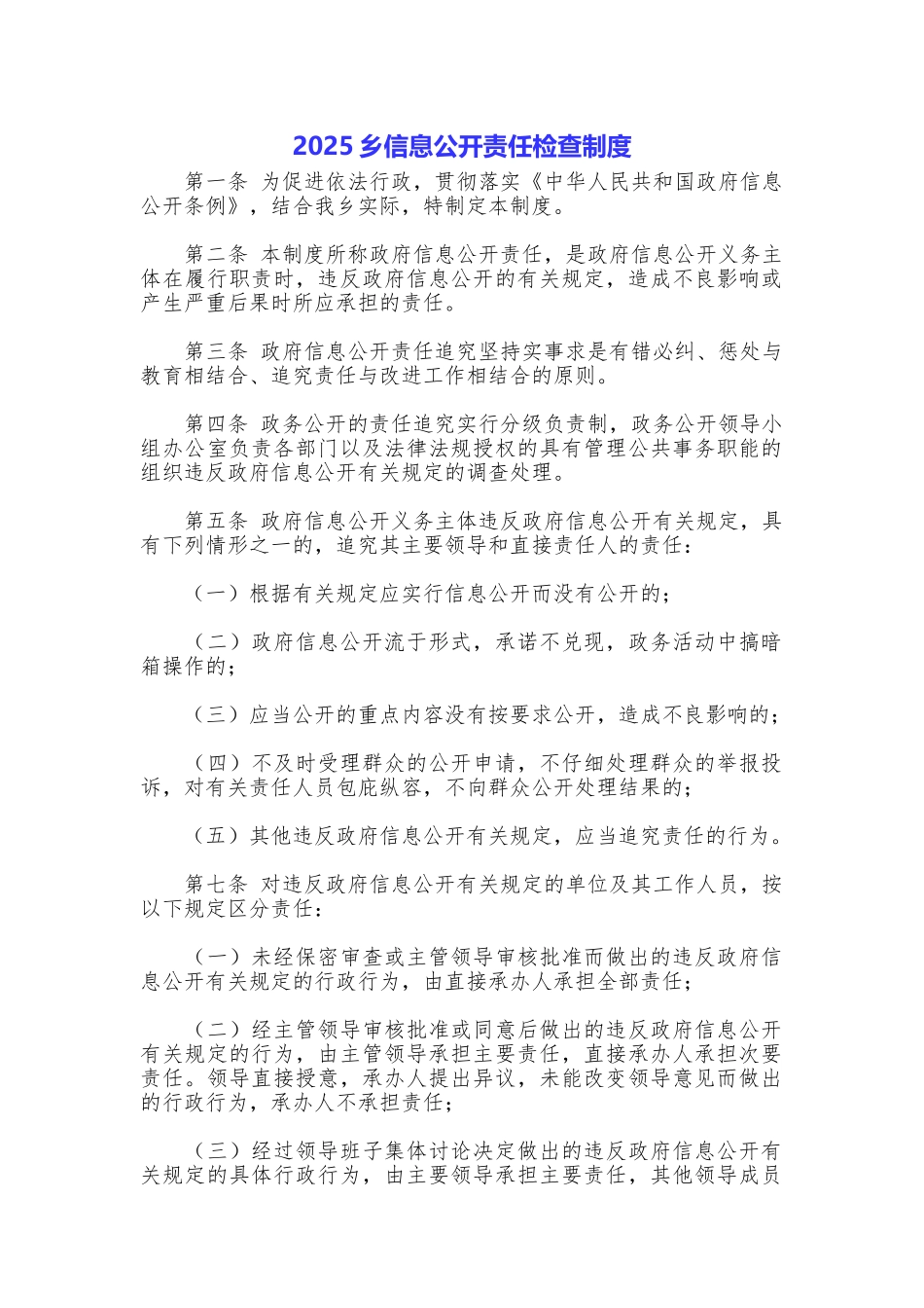 2025乡信息公开责任检查制度_第1页