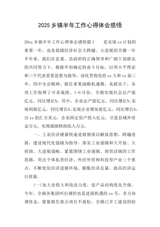 2025乡镇半年工作心得体会感悟
