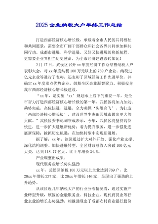2025企业纳税大户年终工作总结
