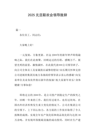 2025元旦联欢会领导致辞