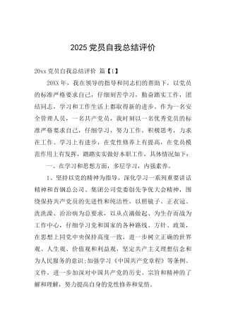2025党员自我总结评价