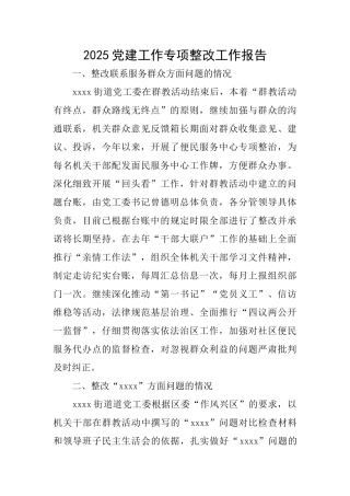 2025党建工作专项整改工作报告