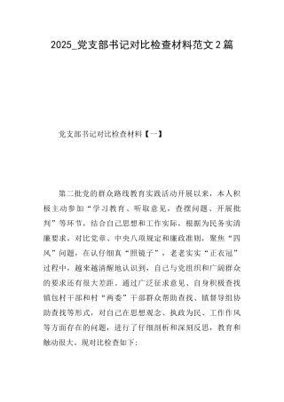 2025党支部书记对照检查材料范文2篇