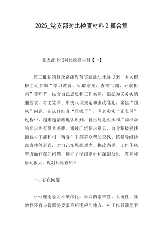2025党支部对照检查材料2篇合集