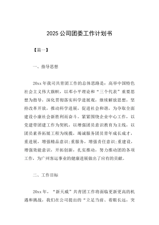2025公司团委工作计划书