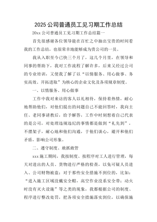 2025公司普通员工见习期工作总结