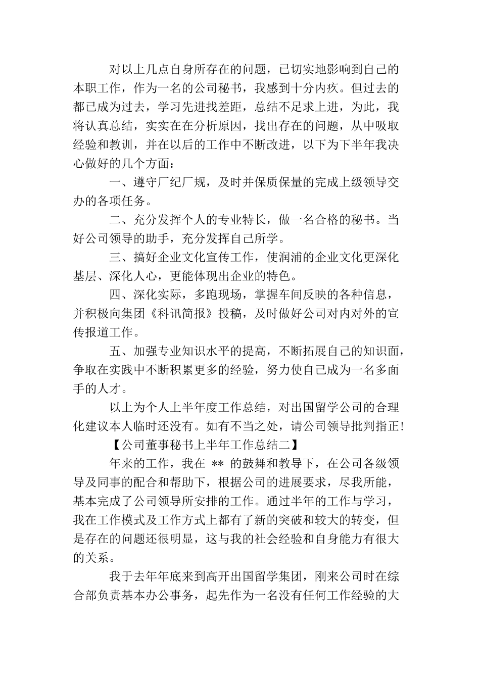 2025公司董事秘书上半年工作总结范文_第2页