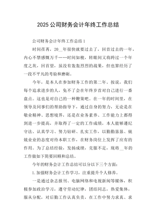 2025公司财务会计年终工作总结