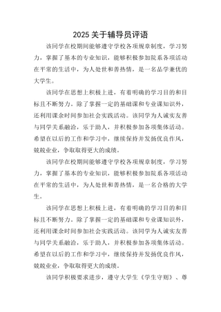 2025关于辅导员评语