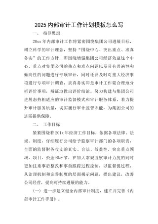 2025内部审计工作计划模板怎么写