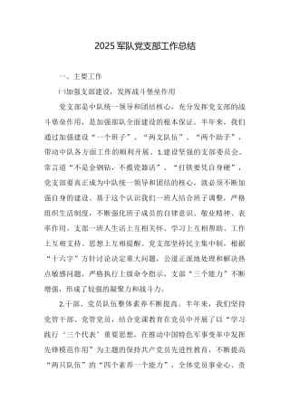 2025军队党支部工作总结