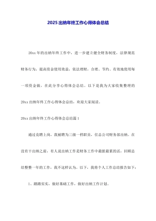 2025出纳年终工作心得体会总结