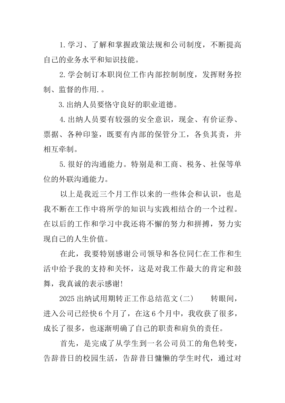 2025出纳试用期转正工作总结范文_第3页