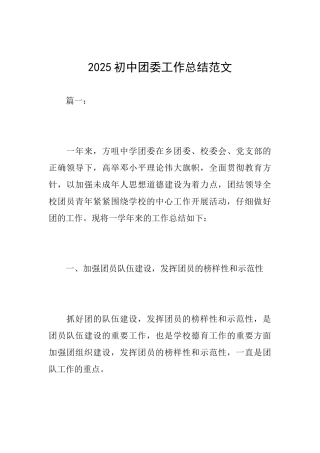 2025初中团委工作总结范文