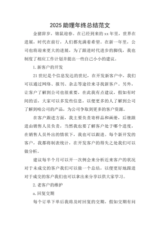 2025助理年终总结范文