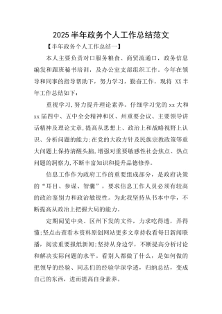 2025半年政务个人工作总结范文