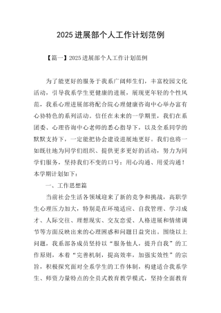 2025发展部个人工作计划范例