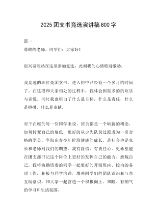 2025团支书竞选演讲稿800字
