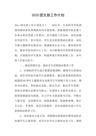 2025团支部工作计划