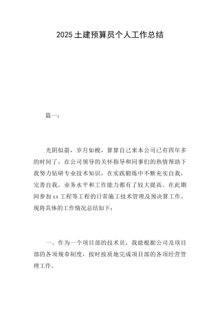 2025土建预算员个人工作总结