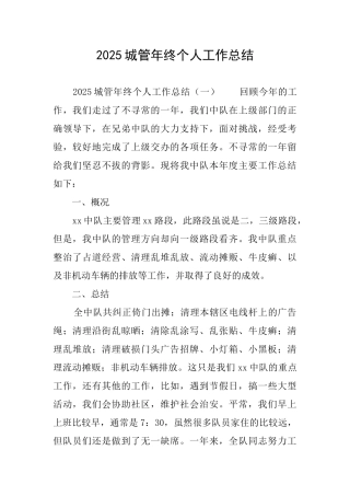 2025城管年终个人工作总结