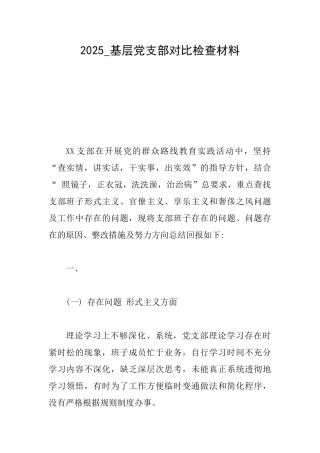 2025基层党支部对照检查材料