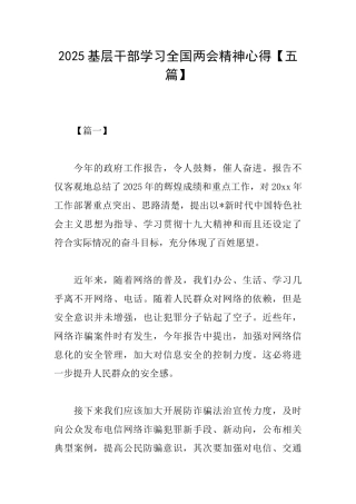 2025基层干部学习全国两会精神心得