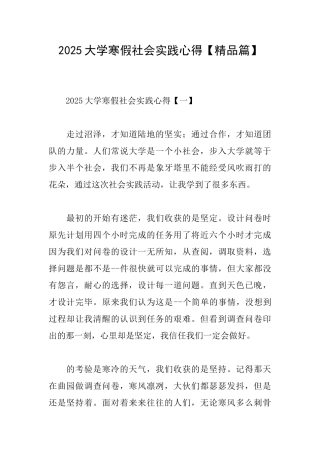 2025大学寒假社会实践心得