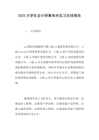 2025大学生会计师事务所实习总结报告