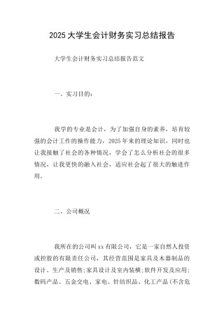 2025大学生会计财务实习总结报告