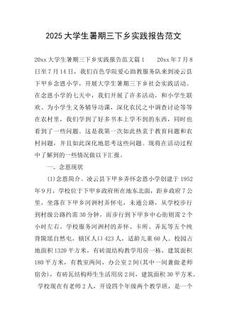 2025大学生暑期三下乡实践报告范文