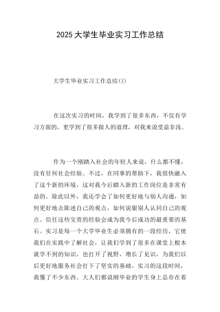 2025大学生毕业实习工作总结