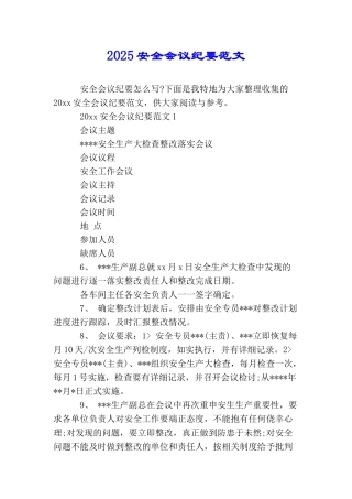 2025安全会议纪要范文