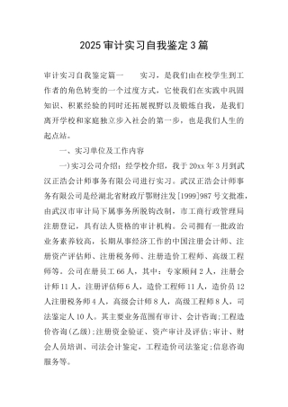 2025审计实习自我鉴定3篇