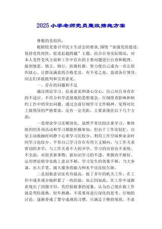 2025小学教师党员整改措施方案