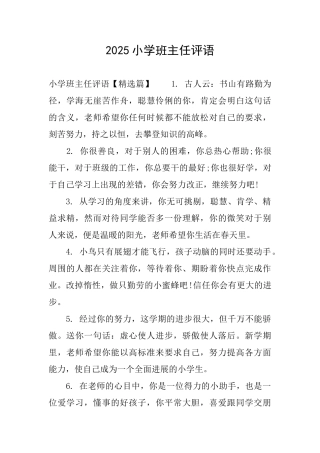 2025小学班主任评语