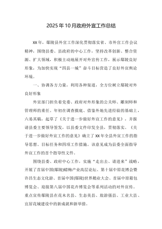 2025年10月政府外宣工作总结