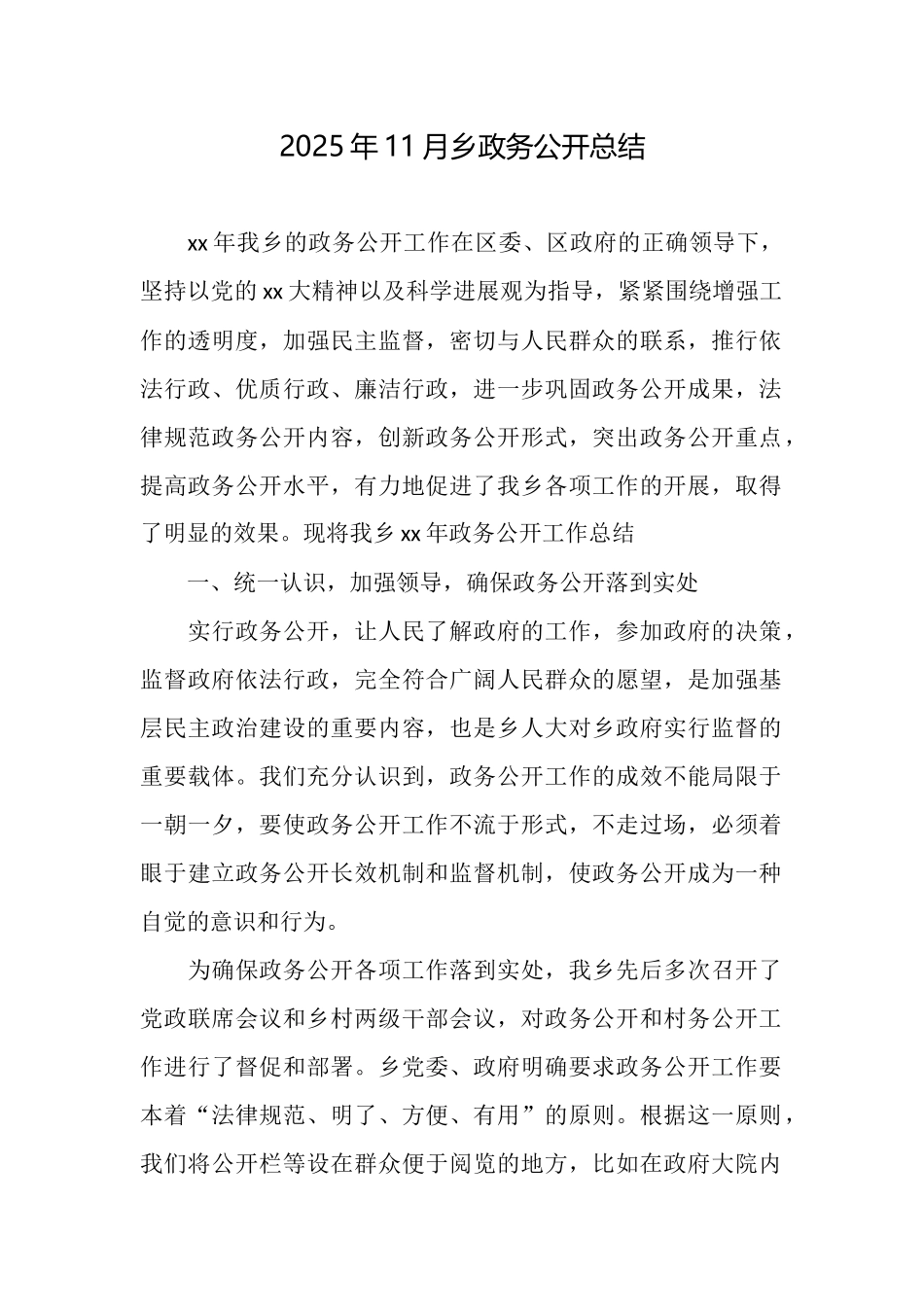 2025年11月乡政务公开总结_第1页