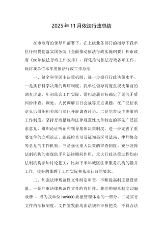 2025年11月依法行政总结