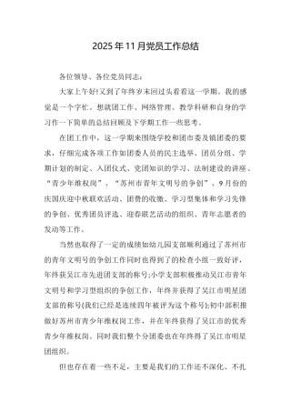 2025年11月党员工作总结