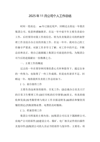 2025年11月公司个人工作总结