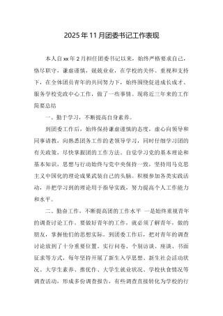 2025年11月团委书记工作表现