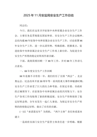 2025年11月安监局安全生产工作总结