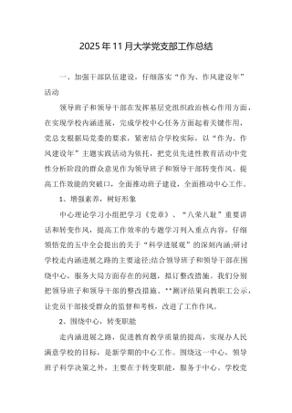2025年11月大学党支部工作总结